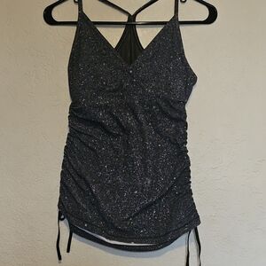Lululemon Full Freedom Tank Top Size 8 Cinched Sides Mesh Back Womens Grey Sport